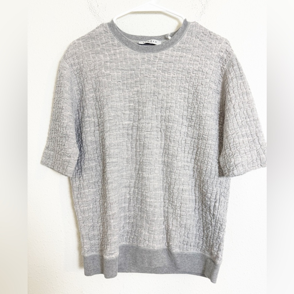 Sandro Light Gray Textured Short Sleeve Knit top
